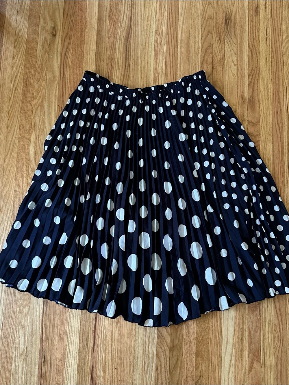Women's Navy Blue Polka Dot Pleated Skirt